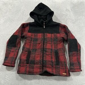 Laundromat Hooded Full Zip Sweater Jacket Women M Red Black Wool